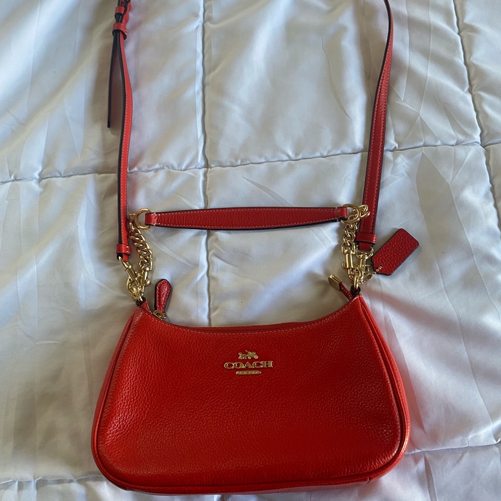 Red leather coach purse